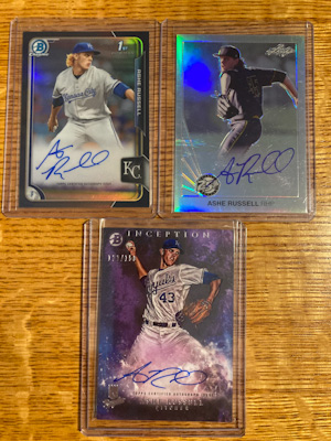 A selection of Ashe Russell autographed cards.
